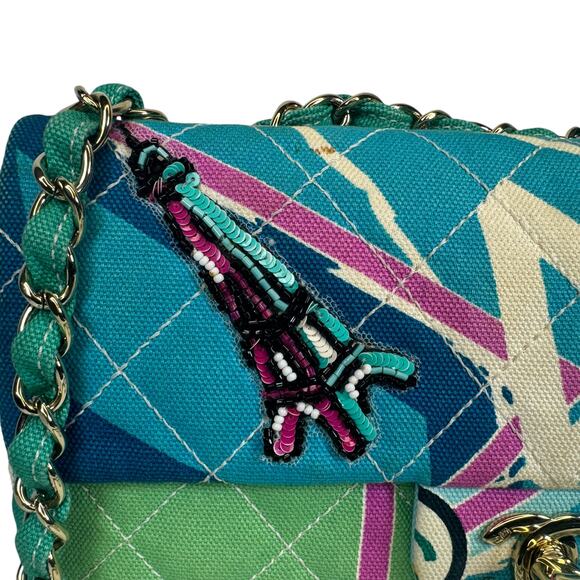 Chanel Eiffel Tower Flap Bag Vintage Paris Shoulder Purse CC Rare Quilted Canvas - Picture 3 of 16